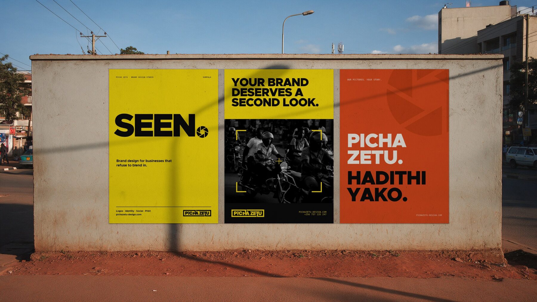 Three posters pasted on a Kampala wall